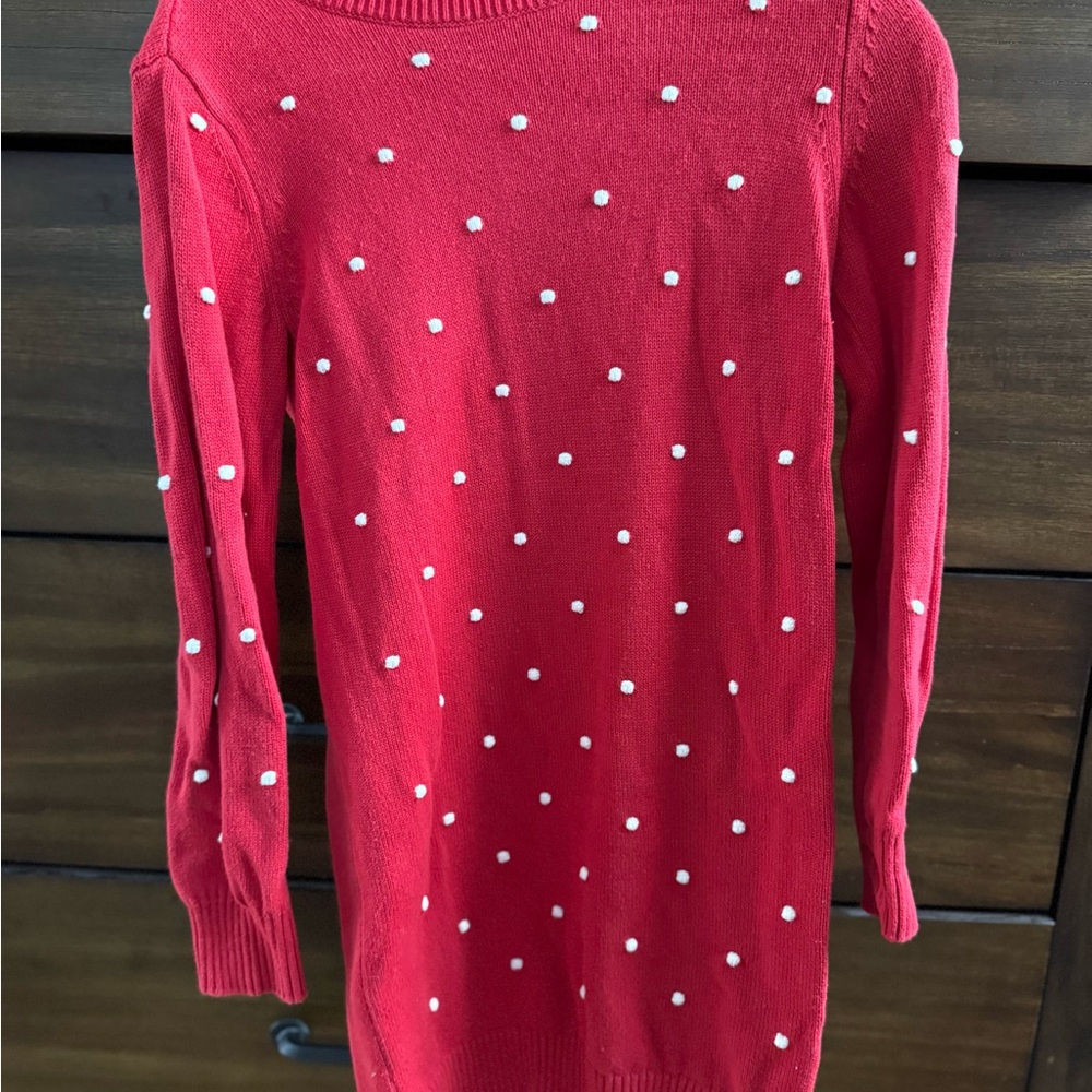 Red Sweater Dress with White Polka Dots